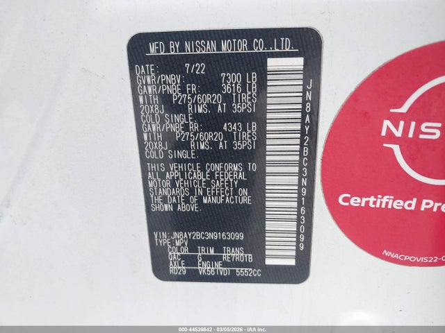 2022 NISSAN ARMADA JN8AY2BC3N9163099 Photo 8