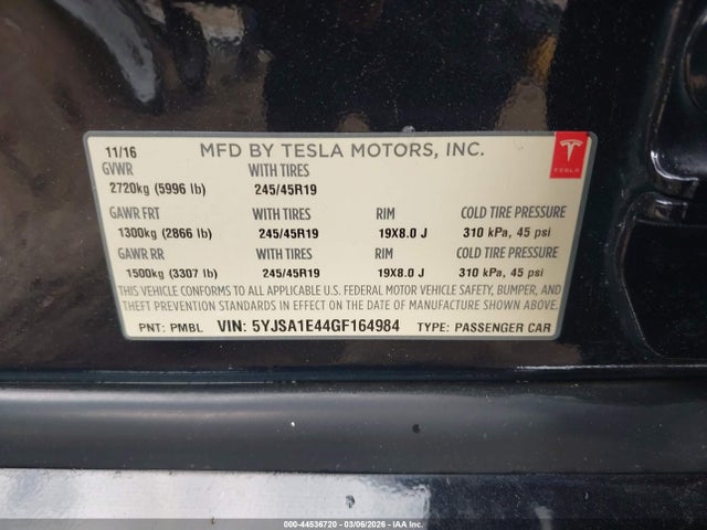 Aukcja sprzedaży 2016 Tesla Model S 90d/p100d/p85d/p90d, vin: 5YJSA1E44GF164984, numer aukcji: 44536720