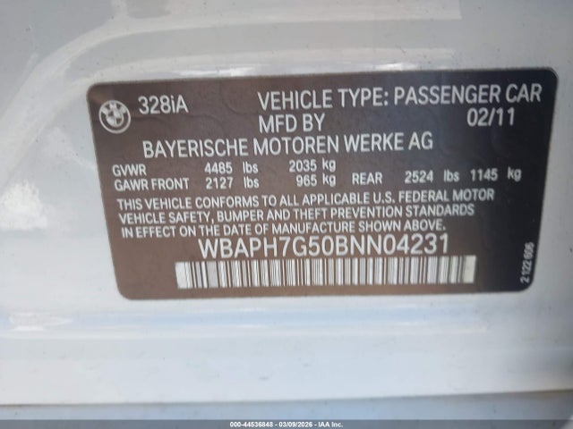 Продажа на аукционе авто 2011 Bmw 328i, vin: WBAPH7G50BNN04231, номер лота: 44536848
