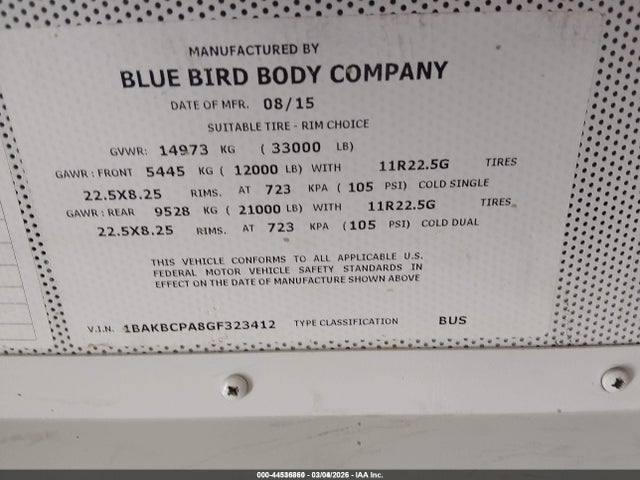 1BAKBCPA8GF323412 Blue Bird School Bus / Transit Bus