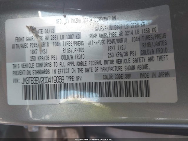 Aukcja sprzedaży 2013 Mazda Cx-9 Sport, vin: JM3TB3BV2D0419059, numer aukcji: 44536862