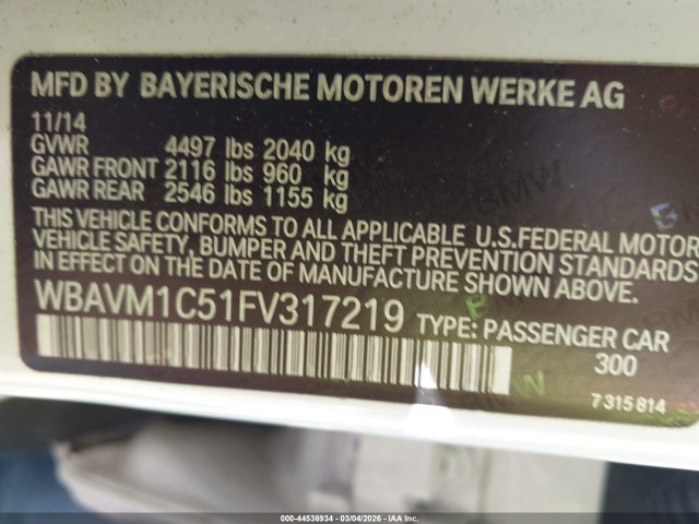 Aukcja sprzedaży 2015 Bmw X1 Sdrive28i, vin: WBAVM1C51FV317219, numer aukcji: 44536934