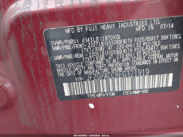 JF2GPACC8EG321919 Subaru Xv Crosstrek 2.0i Premium