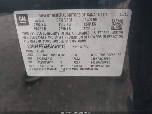 Chevrolet EQUINOX LT 2016 2GNFLFEK6G6151013 Image 9