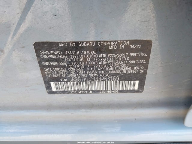Продаж на аукціоні авто 2022 Subaru Crosstrek Premium, vin: JF2GTAEC3N8263169, номер лоту: 44536942