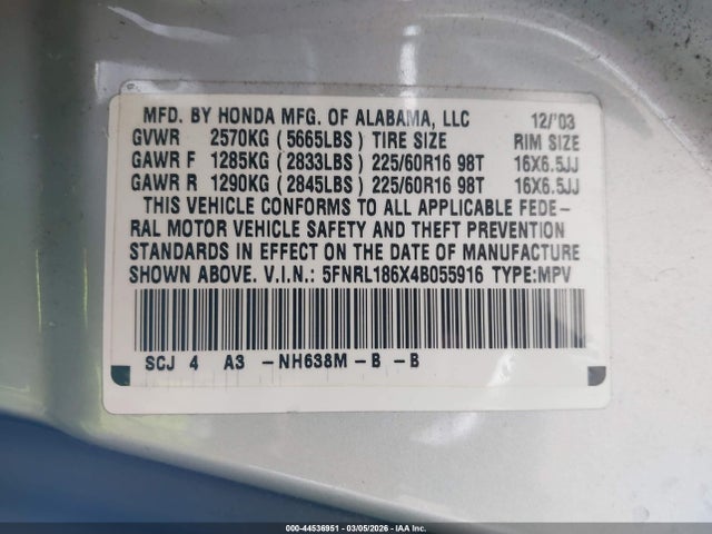 2004 HONDA ODYSSEY 5FNRL186X4B055916 Photo 8
