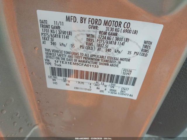 Aukcja sprzedaży 2012 Ford F-150 Xlt, vin: 1FTEX1EM5CFA01133, numer aukcji: 44536952