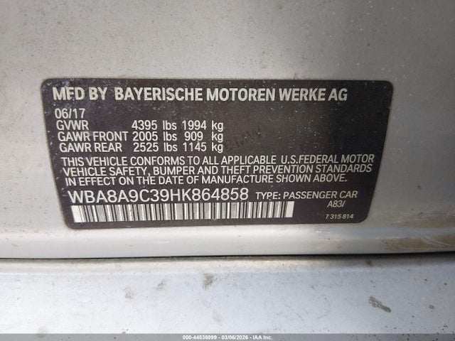 Продаж на аукціоні авто 2017 Bmw 320i, vin: WBA8A9C39HK864858, номер лоту: 44536999