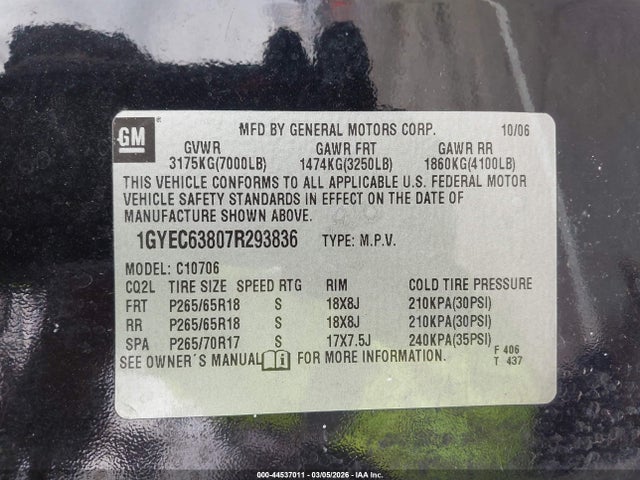 2007 CADILLAC ESCALADE 1GYEC63807R293836 Photo 8