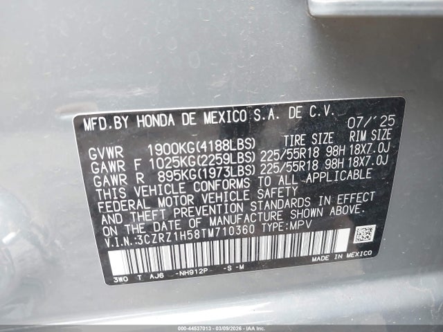 3CZRZ1H58TM710360 Honda Hr-v 2wd Sport