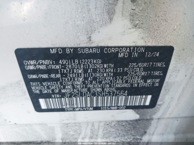 Aukcja sprzedaży 2025 Subaru Forester, vin: JF2SLDAC3SH537564, numer aukcji: 44537024
