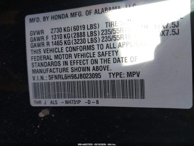 Honda Odyssey Elite 2018 5FNRL6H98JB023095 Image 9