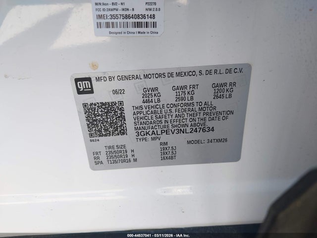 Продажа на аукционе авто 2022 Gmc Terrain Fwd Slt, vin: 3GKALPEV3NL247634, номер лота: 44537041