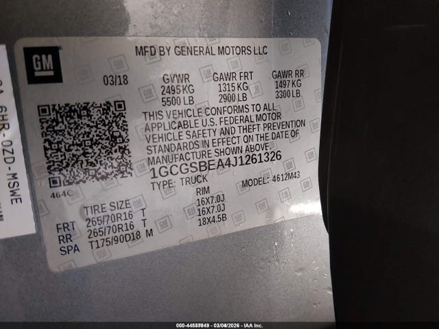 1GCGSBEA4J1261326 Chevrolet Colorado Wt