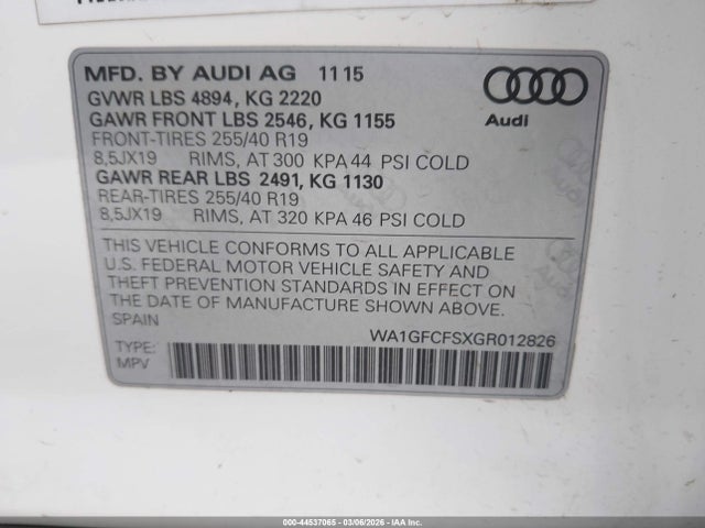 Aukcja sprzedaży 2016 Audi Q3 2.0t Premium Plus, vin: WA1GFCFSXGR012826, numer aukcji: 44537065
