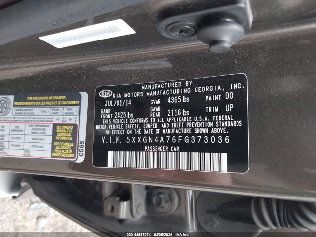 2015 Kia Optima Ex მანქანა იყიდება აუქციონზე, vin: 5XXGN4A76FG373036, აუქციონის ნომერი: 44537074