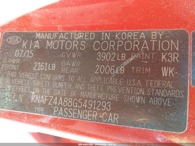 Aukcja sprzedaży 2016 Kia Forte Ex, vin: KNAFZ4A88G5491293, numer aukcji: 44537086