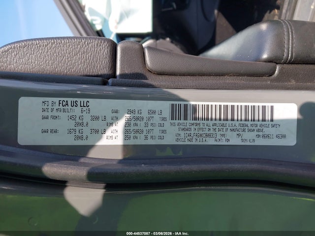 Aukcja sprzedaży 2019 Jeep Grand Cherokee Altitude 4x4, vin: 1C4RJFAGXKC808313, numer aukcji: 44537087
