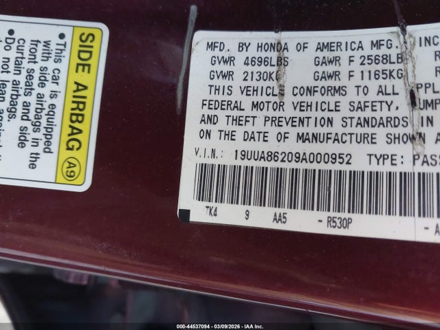 Продаж на аукціоні авто 2009 Acura Tl 3.5, vin: 19UUA86209A000952, номер лоту: 44537094