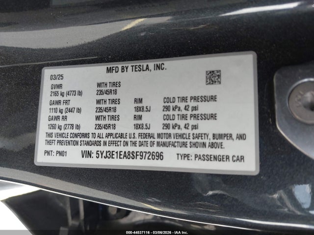 2025 TESLA MODEL 3 5YJ3E1EA8SF972696 Photo 8