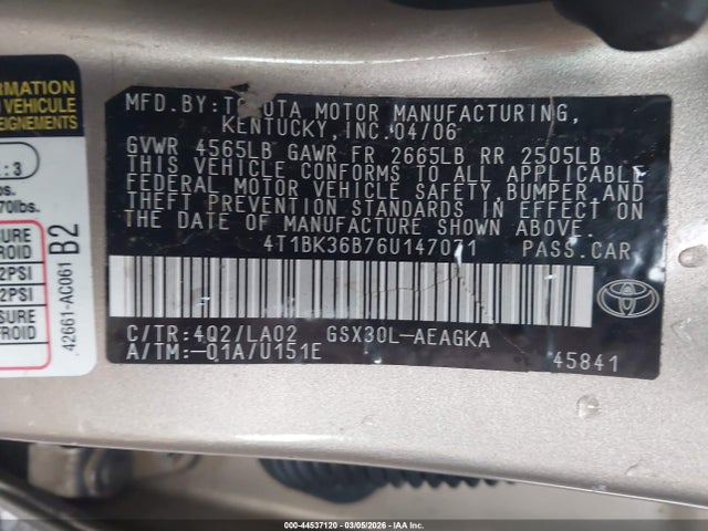 2006 TOYOTA AVALON 4T1BK36B76U147071 Photo 8