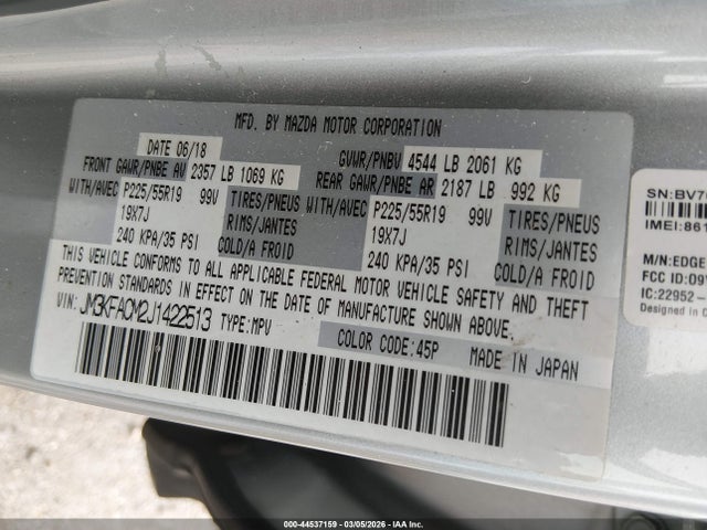 Aukcja sprzedaży 2018 Mazda Cx-5 Touring, vin: JM3KFACM2J1422513, numer aukcji: 44537159