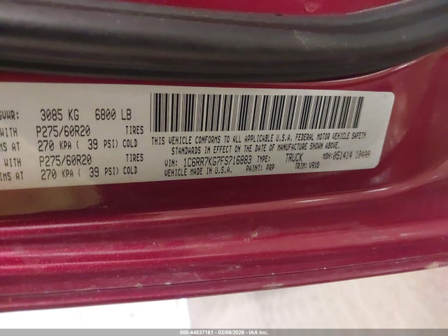 2015 Ram 1500 Express მანქანა იყიდება აუქციონზე, vin: 1C6RR7KG7FS716883, აუქციონის ნომერი: 44537161