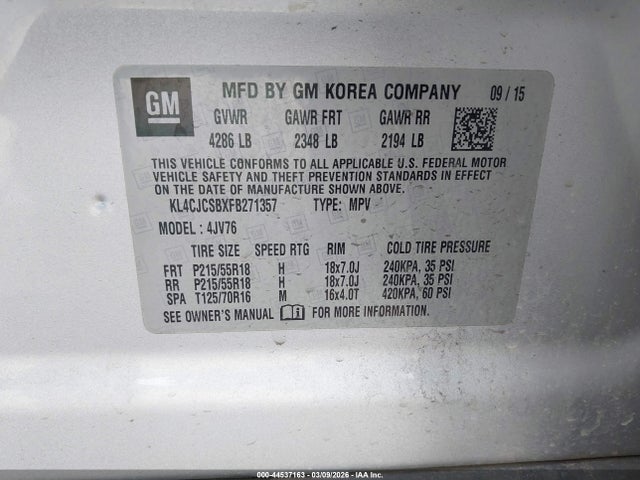 Продаж на аукціоні авто 2015 Buick Encore Leather, vin: KL4CJCSBXFB271357, номер лоту: 44537163