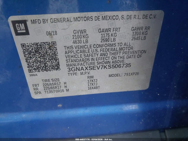 Chevrolet EQUINOX LS 2019 3GNAXSEV7KS506735 Image 9