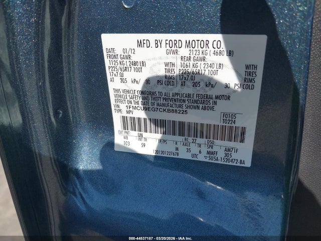 Продажа на аукционе авто 2012 Ford Escape Limited, vin: 1FMCU9EG7CKB88225, номер лота: 44537187