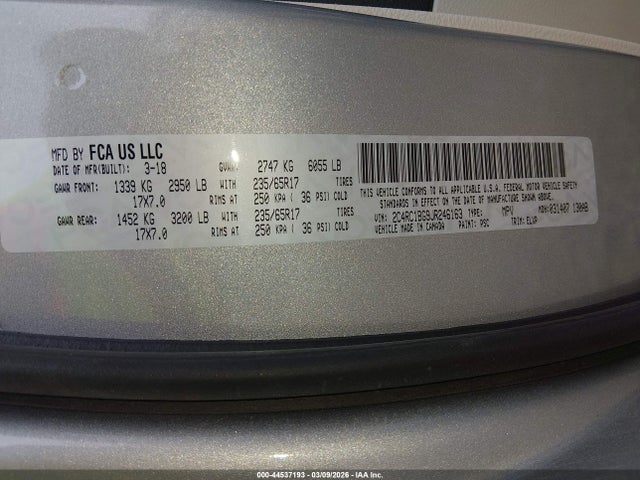 Продаж на аукціоні авто 2018 Chrysler Pacifica Touring L, vin: 2C4RC1BG9JR246163, номер лоту: 44537193