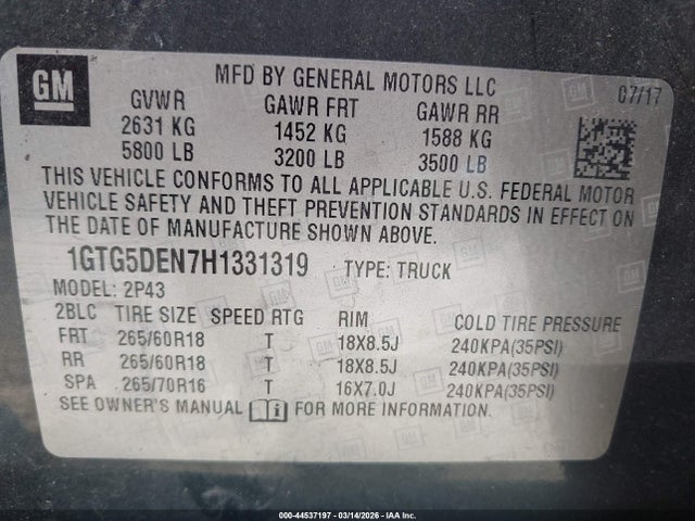 1GTG5DEN7H1331319 GMC CANYON SLT