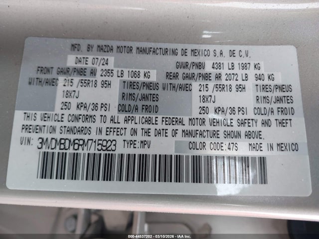 Продажа на аукционе авто 2024 Mazda Cx-30 2.5 S Premium Package, vin: 3MVDMBDM6RM715923, номер лота: 44537202