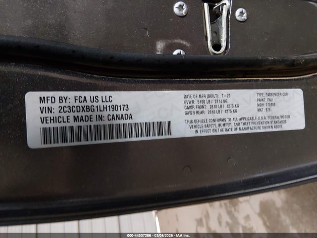 2C3CDXBG1LH190173 Dodge Charger Sxt Rwd