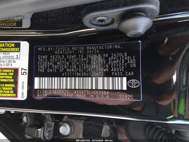Продажа на аукционе авто 2024 Toyota Camry Se, vin: 4T1T11BK9RU130472, номер лота: 44537223