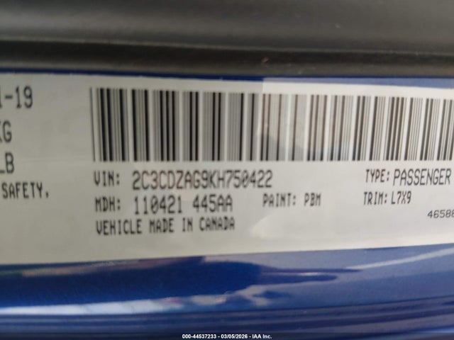 2019 DODGE CHALLENGER 2C3CDZAG9KH750422 Photo 8