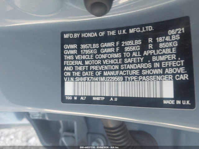 2021 HONDA CIVIC SHHFK7H41MU229569 Photo 8