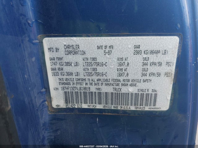 Продаж на аукціоні авто 1997 Dodge Ram 1500 St, vin: 1B7HF13Z7VJ610819, номер лоту: 44537237