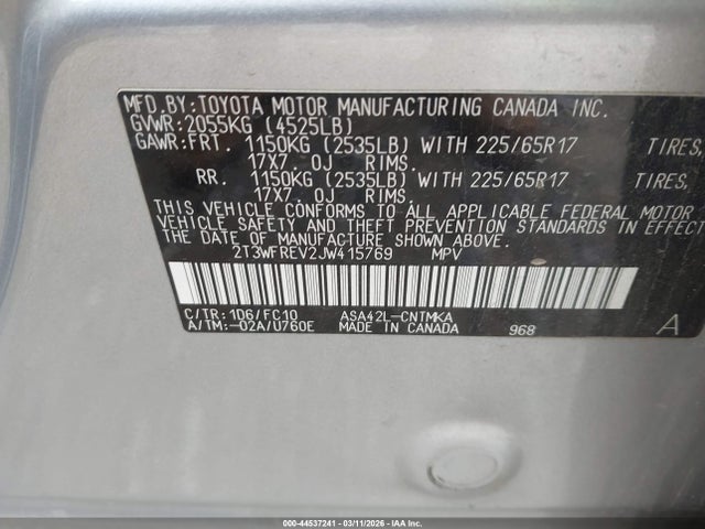 2T3WFREV2JW415769 Toyota Rav4 Xle