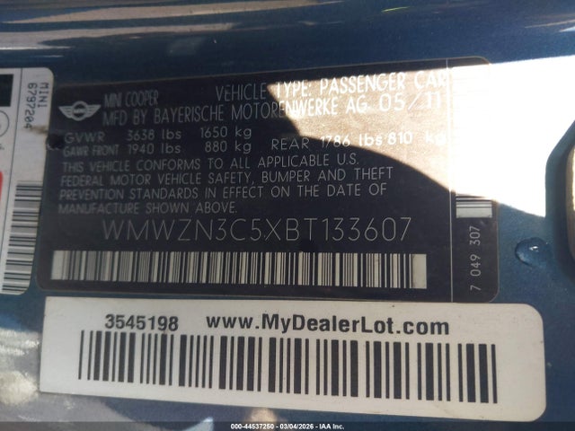 2011 MINI COOPER WMWZN3C5XBT133607 Photo 8