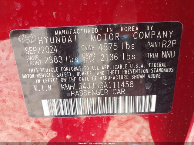 Aukcja sprzedaży 2025 Hyundai Sonata Hybrid Sel, vin: KMHL34JJ3SA111458, numer aukcji: 44537258