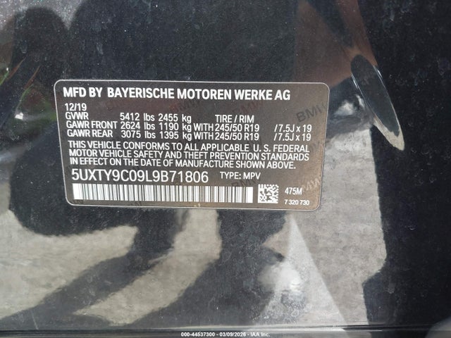 2020 Bmw X3 M40i მანქანა იყიდება აუქციონზე, vin: 5UXTY9C09L9B71806, აუქციონის ნომერი: 44537300