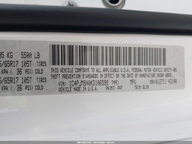 1C4PJMBX0KD106599 Jeep Cherokee Trailhawk Elite 4x4
