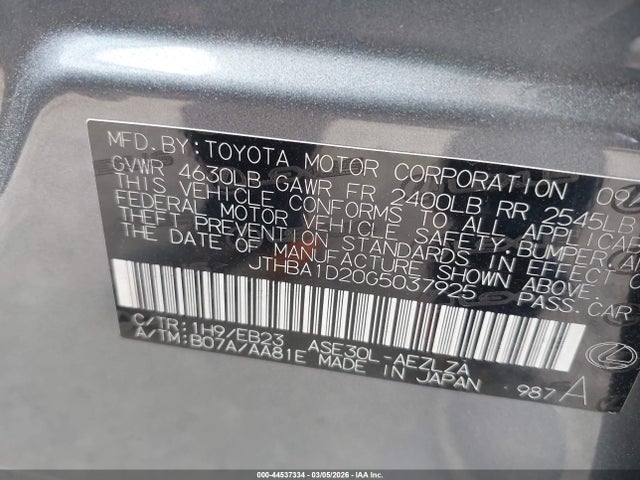 Продажа на аукционе авто 2016 Lexus Is 200t, vin: JTHBA1D20G5037925, номер лота: 44537334
