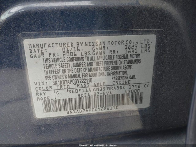 3N1AB7AP0GY222110 Nissan SENTRA S