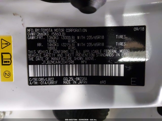 Aukcja sprzedaży 2019 Lexus Rx 350, vin: JTJBZMCA4K2041598, numer aukcji: 44537364