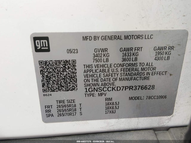 Продаж на аукціоні авто 2023 Chevrolet Suburban 2wd Lt, vin: 1GNSCCKD7PR376628, номер лоту: 44537378