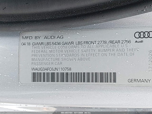 Aukcja sprzedaży 2018 Audi A6 3.0t Premium, vin: WAUG3AFC6JN110758, numer aukcji: 44537404
