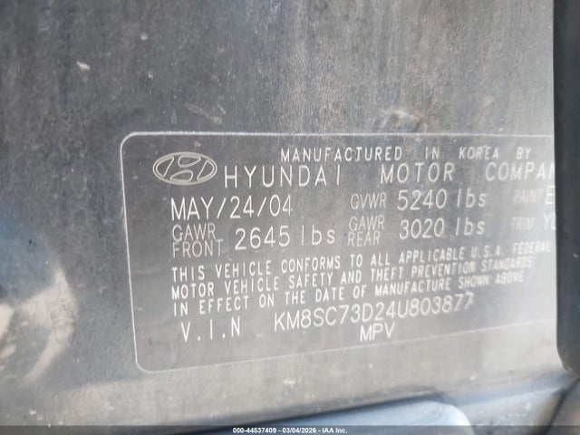 2004 HYUNDAI SANTA FE KM8SC73D24U803877 Photo 8