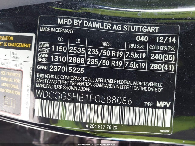 Продаж на аукціоні авто 2015 Mercedes-benz Glk 350, vin: WDCGG5HB1FG388086, номер лоту: 44537410